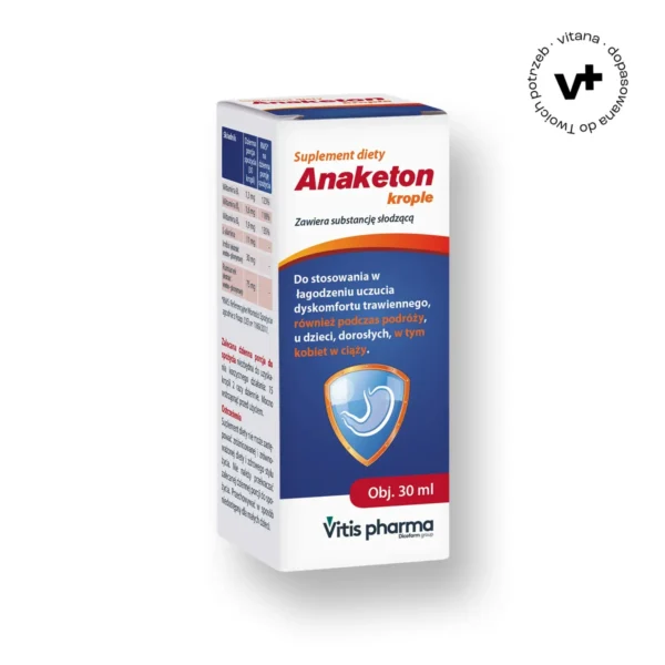 Anaketon Krople 30 ml - płynny suplement diety z imbirem i rumiankiem dla wsparcia układu pokarmowego i nerwowego