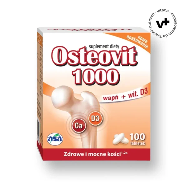 Asa Osteovit 1000 – suplement diety z witaminą D3 i wapniem dla mocnych kości i zdrowego układu mięśniowego, 100 tabletek
