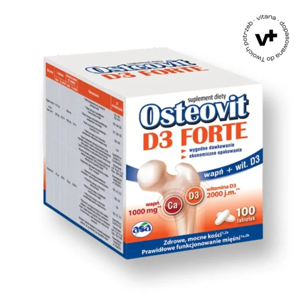 Asa Osteovit D3 Forte, 100 tabletek – suplement diety z wapniem i witaminą D3 dla mocnych kości i sprawnego układu mięśniowego