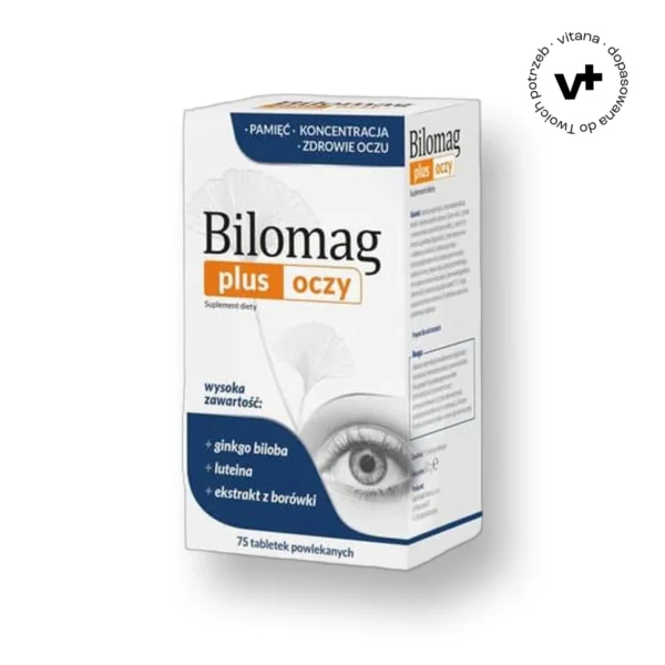 Bilomag Plus Oczy - suplement diety z luteiną, zeaksantyną i ekstraktem z borówki czarnej wspierający zdrowie oczu, 75 tabletek powlekanych