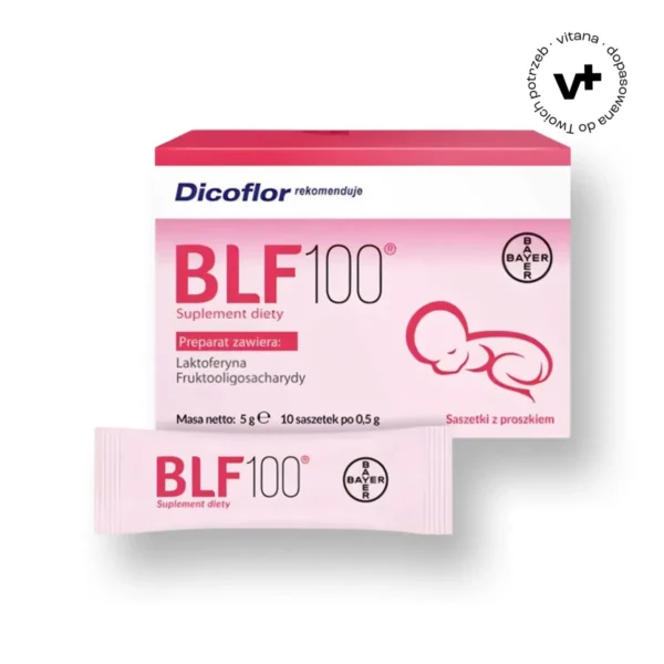 BLF 100 - proszek do sporządzania zawiesiny z laktoferyną i fruktooligosacharydami, wspierający odporność dla całej rodziny