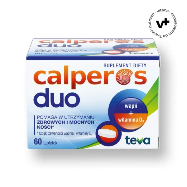 Calperos Duo Teva - suplement diety z wapniem i witaminą D dla zdrowych kości i zębów, 60 tabletek