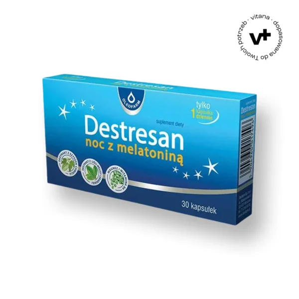 Destresan Noc z melatoniną – suplement diety wspomagający zasypianie i redukcję napięcia, 30 kapsułek
