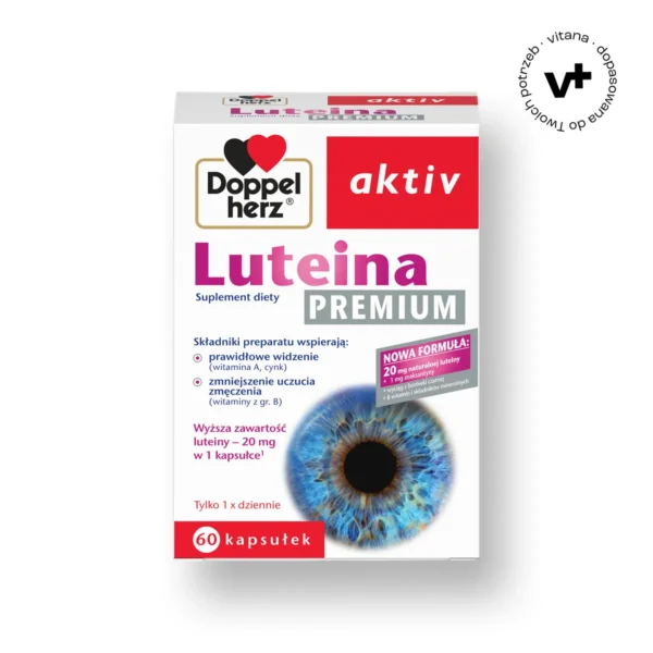 Doppelherz Aktiv Luteina Premium, 60 kapsułek – suplement diety wspierający zdrowie oczu i ochronę plamki żółtej.