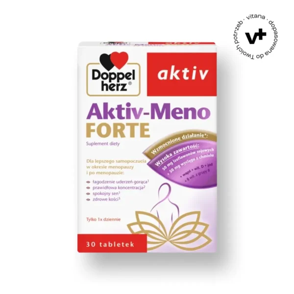 Doppelherz aktiv Aktiv-Meno Forte, 30 tabletek – suplement diety wspierający kobiety w okresie menopauzy, z izoflawonami sojowymi i wyciągiem z chmielu