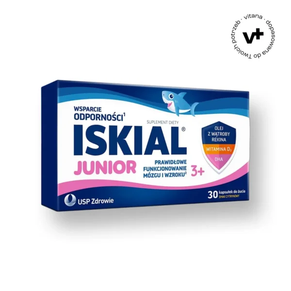 Iskial Junior, kapsułki do żucia o smaku cytrynowym, 30 kapsułek - suplement diety wspierający odporność i rozwój dzieci