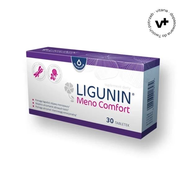 ligunin-meno-comfort-30-tabletek-menopauza-wsparcie Ligunin® Meno Comfort - suplement diety z 7 składnikami aktywnymi wspierający kobiety w okresie menopauzy, 30 tabletek.