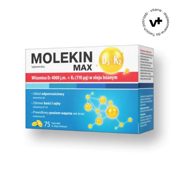 Molekin D3 + K2 Max w oleju lnianym - suplement diety w kapsułkach wspierający kości i odporność