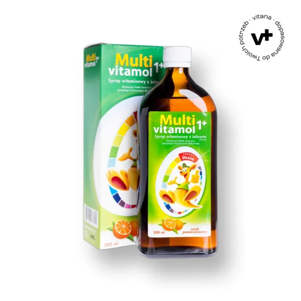 Multivitamol 1+ Syrop witaminowy z żelazem o smaku pomarańczowym, 500 ml - wsparcie odporności i redukcja zmęczenia u dzieci powyżej 1. roku życia