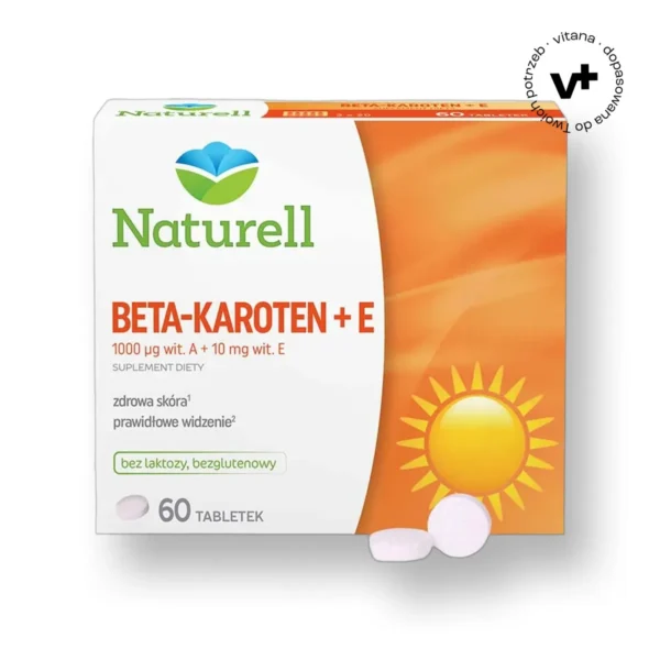 Naturell Beta-karoten + E, 60 tabletek - suplement diety wspierający zdrową skórę i wzrok