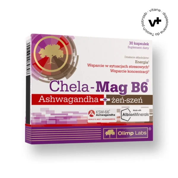 Olimp Chela-Mag B6 Ashwagandha + żeń-szeń, 30 kapsułek - wsparcie układu nerwowego i funkcji poznawczych