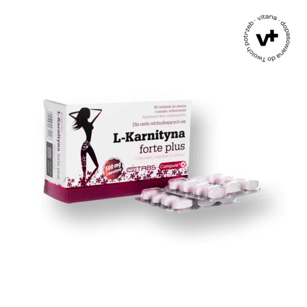 Olimp L-Karnityna Forte Plus – tabletki do ssania o smaku wiśniowym, wspierające metabolizm i energię podczas aktywności fizycznej, 80 tabletek