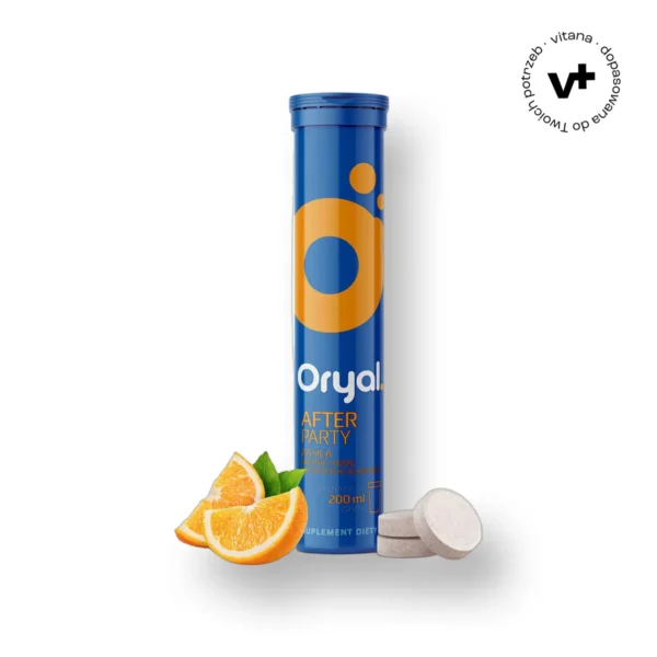 Oryal After Party - 18 tabletek musujących o smaku pomarańczowym, wsparcie organizmu po spożyciu alkoholu