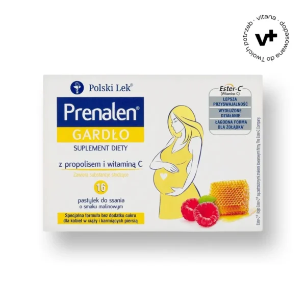 Prenalen Gardło z propolisem i witaminą C – 16 pastylek do ssania wspierających odporność dla kobiet w ciąży i karmiących