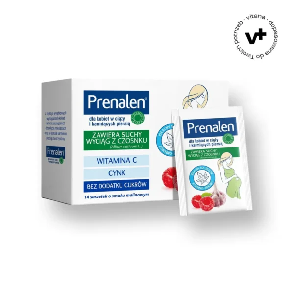 Prenalen o smaku malinowym, 14 saszetek – suplement diety wspierający odporność dla kobiet w ciąży i karmiących piersią