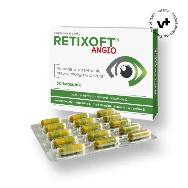 Retixoft Angio, 30 kapsułek – suplement diety z witaminą C i E wspierający zdrowie naczyń krwionośnych i oczu