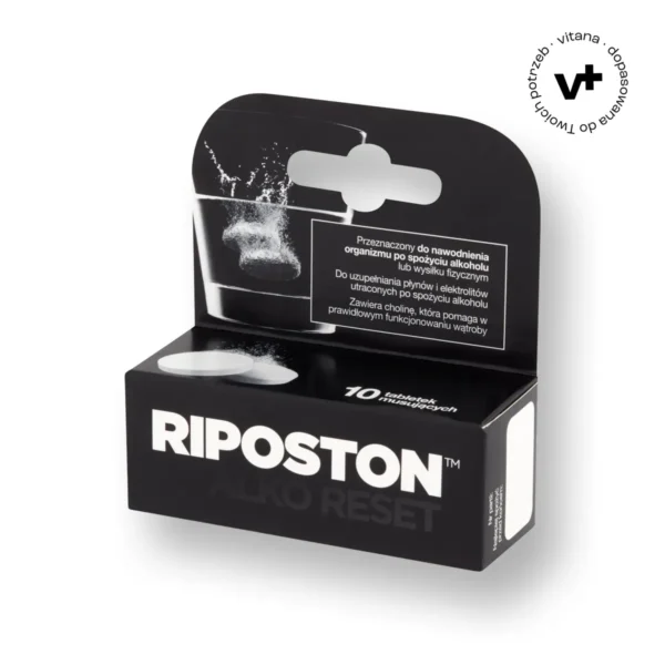 Riposton o smaku pomarańczowym, 10 tabletek musujących – suplement diety do szybkiego nawodnienia organizmu po spożyciu alkoholu lub intensywnym wysiłku