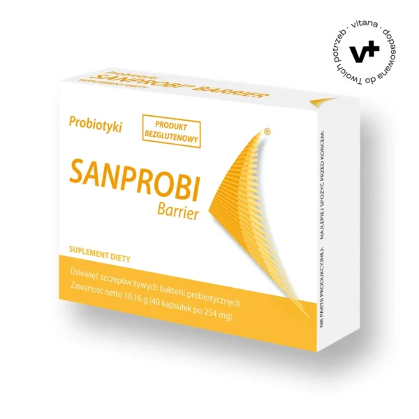 Sanprobi Barrier, 40 kapsułek - suplement diety wspierający równowagę mikroflory jelitowej dla całej rodziny.