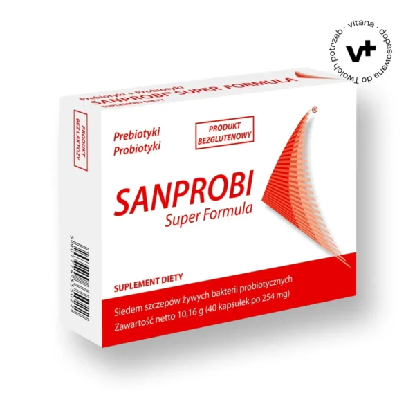 Sanprobi Super Formula, 40 kapsułek – synbiotyk wspierający równowagę mikrobioty jelitowej, odporność i trawienie