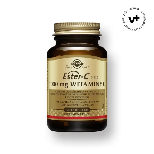Solgar Ester-C Plus 1000 mg witamina C, 30 tabletek – niekwaśna, wysoko przyswajalna witamina C wspierająca odporność