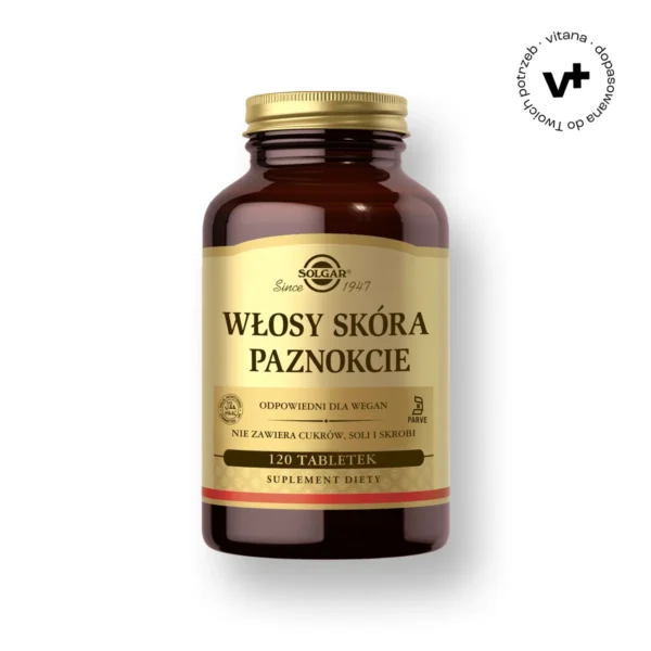 Suplement diety Solgar Włosy Skóra Paznokcie, 120 tabletek – kompleksowe wsparcie dla zdrowej skóry, mocnych włosów i paznokci