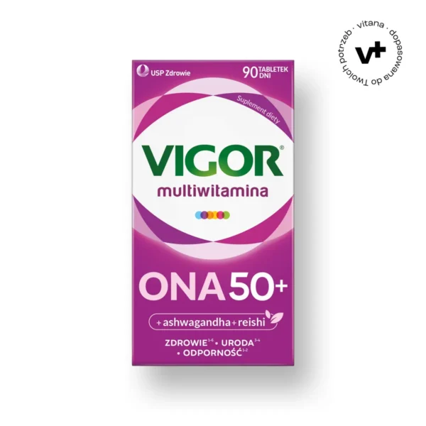 Vigor Multiwitamina ONA 50+ - suplement diety dla kobiet po 50. roku życia wspierający odporność, redukcję zmęczenia oraz zdrowy wygląd skóry, włosów i paznokci