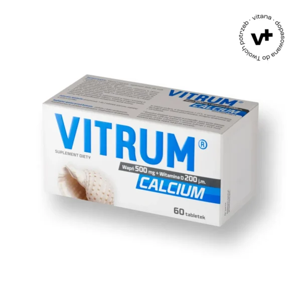 Vitrum Calcium - wapń 500 mg i witamina D 200 j.m. w 60 tabletkach, suplement diety wspierający mocne kości i prawidłowe funkcjonowanie mięśni