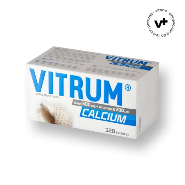 Vitrum Calcium - wapń 500 mg i witamina D 200 j.m. w 120 tabletkach, suplement diety wspierający mocne kości i układ odpornościowy