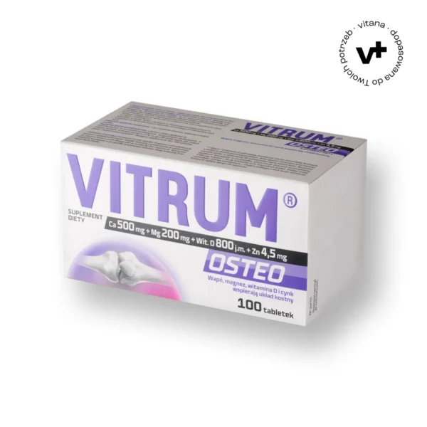 Vitrum Osteo - suplement diety zawierający wapń, magnez i witaminę D3 dla zdrowia kości, zębów i mięśni, 100 tabletek.