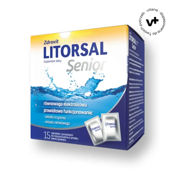 Zdrovit Litorsal Senior - suplement diety w saszetkach z magnezem, potasem i witaminą C dla utrzymania równowagi elektrolitowej u seniorów